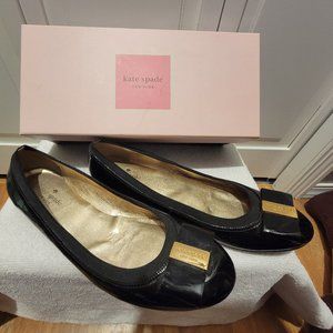 Kate Spade Gold Logo Ballet Flats with Bow Detail Size 10